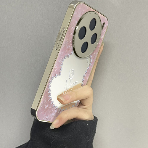 适用于vivox100pro手机壳镜面玫瑰珍珠高级感vivix60/70/80pro外硅胶全包防摔x90s新款女潮牌vivox90/x100套