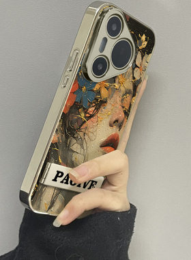 用于华为pura70proUltra手机壳镜面油画女孩p40高级感p50e硅胶全包防摔P60外新款网红男女潮牌P70pro十套硬