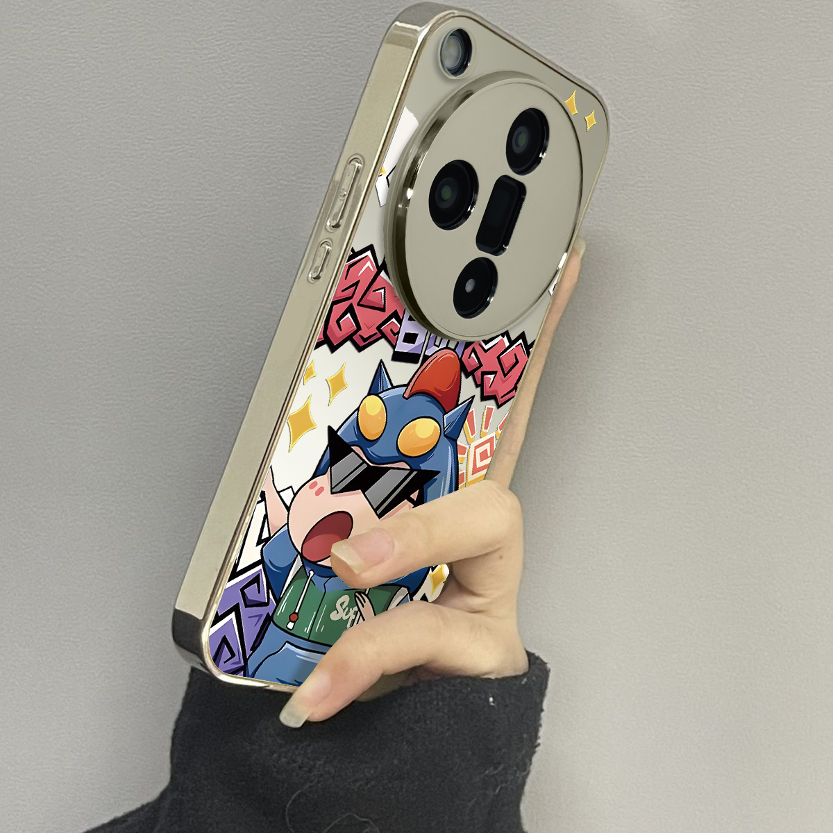 适用于oppofindx7Ultra手机壳电镀镜面墨镜小新高级感oppoa2/3pro外硅胶全包防摔FINDX5/6pro套新款女x7至尊