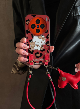 适用vivox300Pro手机壳红色新款KT猫熊宝X200/100/90S马年斜跨全包S30promini/20/19/18/17套防摔Y300带挂绳