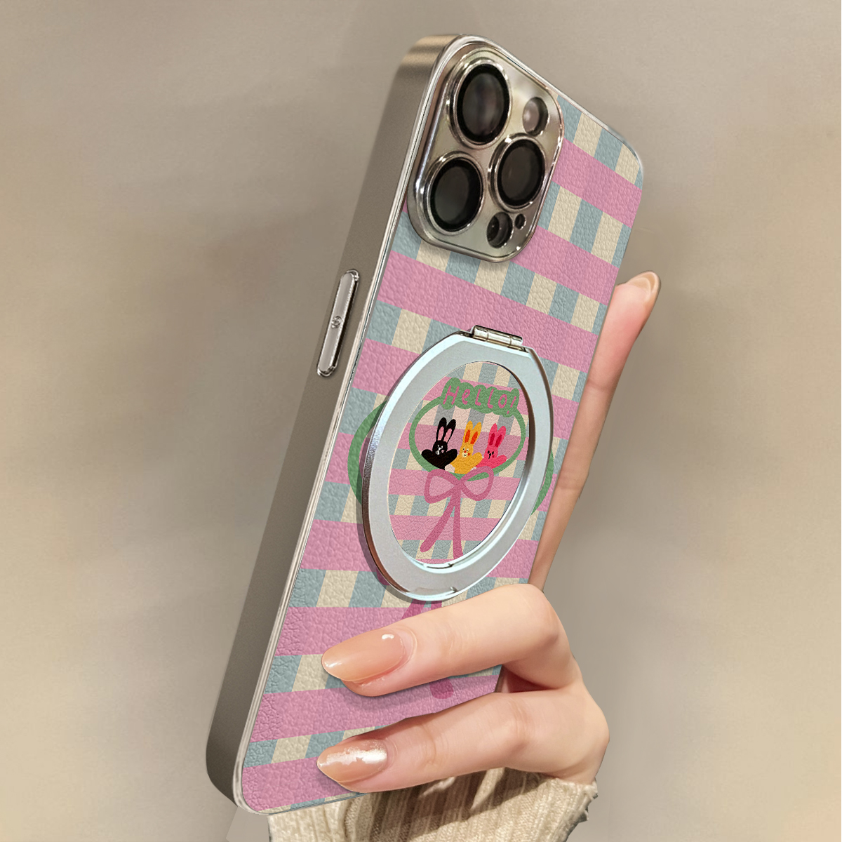 适用于OPPOReno14Pro手机壳三色兔子新款磁吸支架FINDx8s/x7ultra全包x6/5防摔a58硅胶7/8/9女10/11pro12套13