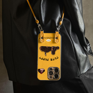 适用于苹果17promax手机壳带挂绳贴片小狗iphone14 xr女13PRO 16pro套硅胶xs全包防摔斜跨15ultra套网红11新款