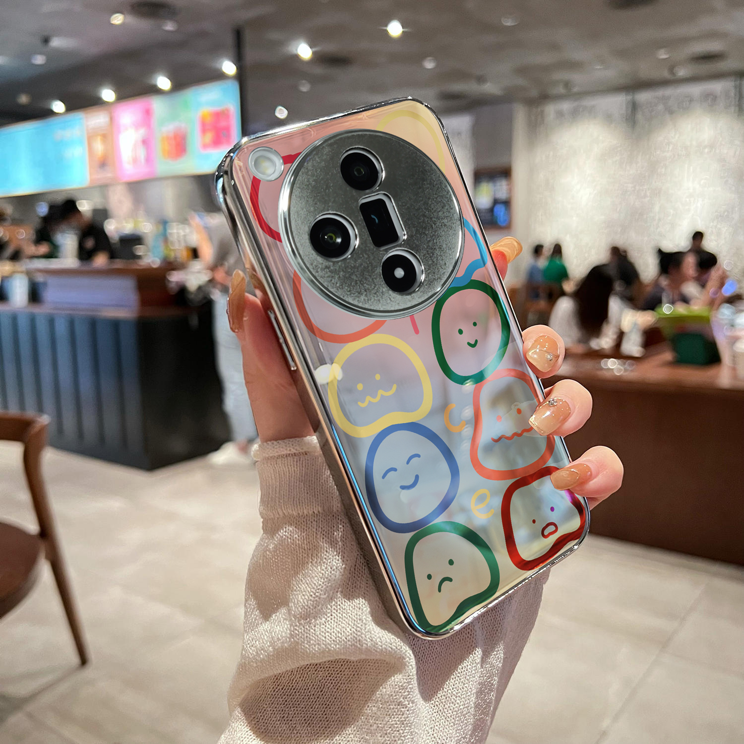 适用于oppofindx7Ultra手机壳电镀玻璃镜面表情高级感oppoa2/3pro外硅胶全包防摔FINDX5/6pro套新款女x7至尊