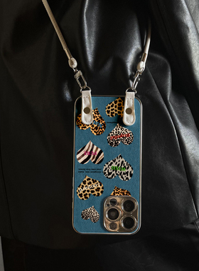 适用于小米17Promax手机壳豹纹爱心高级感带挂绳红米K80至尊斜跨K60全包防摔新款15ultra女12spro外13/14套