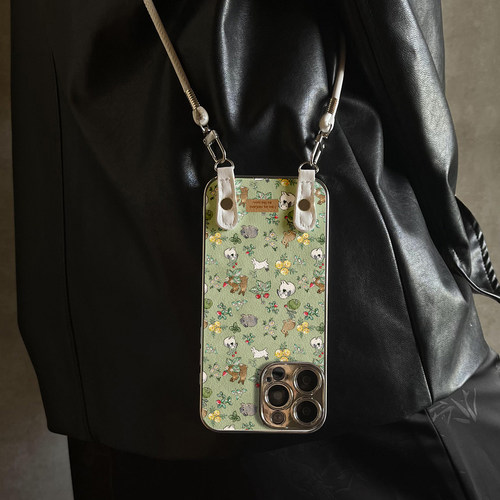 适用于苹果17promax手机壳带挂绳绿底兔园iphone14/16pro套硅胶xs全包防摔斜跨15ultra套网红11新款xr女13PRO