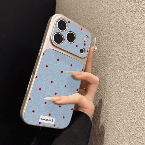 适用于苹果17promax手机壳大视窗皮纹蓝底波点iphone14/16pro套硅胶xs全包防摔15ultra套网红11新款xr女13PRO