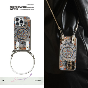 适用于荣耀400Pro手机壳敦煌壁画华为x70斜跨x40/50全包100防摔90新款女60/70/80外2/300带挂绳magic7/6pro套