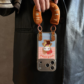 适用于苹果17promax手机壳带挂绳粉格KT猫iphone14 16pro套硅胶xs全包防摔斜跨15ultra套网红11新款 xr女13PRO