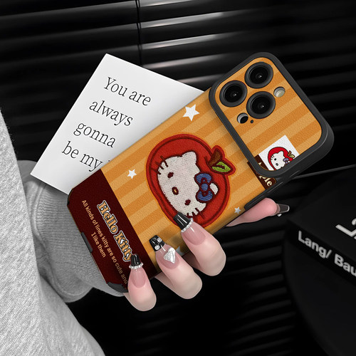 适用于苹果17promax手机壳带挂绳条纹KT猫iphone14/16pro套硅胶xs全包防摔斜跨15ultra套网红11新款xr女13PRO