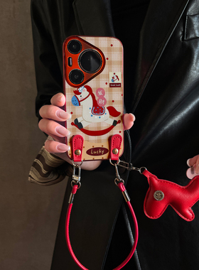 适用华为Pura70pro手机壳红色新款格纹木马Mate70/80promax套50马年全包防摔P60/80带挂绳Nova14ultra13外12