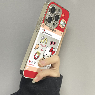 适用于苹果15pro手机壳镜面中国红KTiphone12/13套硅胶xs全包防摔15ultra网红新款xr男女11pro外潮牌14Promax