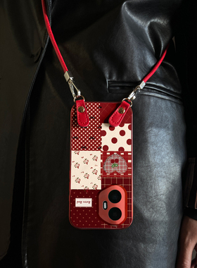 适用荣耀500Pro手机壳拼接格纹红色华为x70斜跨x50全包400防摔7/8/90新款200女300带挂绳马年magic8/7/6pro