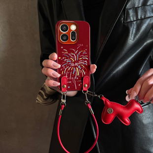 11pro12套13 x7ultra马年全包x6防摔硅胶女10 findx9带挂绳x8s 适用OPPOReno15Pro手机壳七彩飘带红色新款