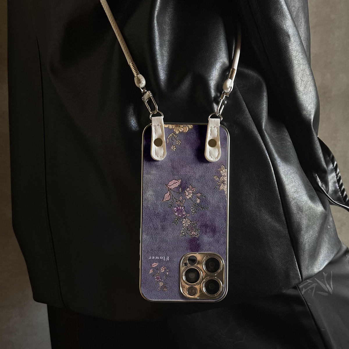 适用于OPPOReno14Pro手机壳紫色叶花新款带挂绳FINDx8s/x7ultra全包x6/5防摔a58硅胶7/8/9女10/11pro十12套13