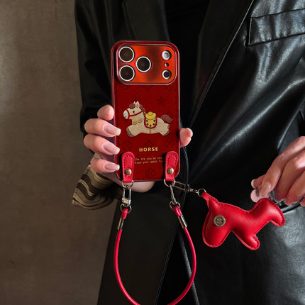 适用OPPOReno15Pro手机壳皮纹宝马红色新款findx9带挂绳x8s/x7ultra马年全包x6防摔硅胶女10/11pro12套13/14