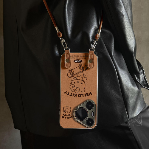 适用于华为Pura70pro手机壳新款滑板KT猫Mate60/70pro十套50/40全包防摔P60/80带挂绳Nova14ultra/13/12外7/9