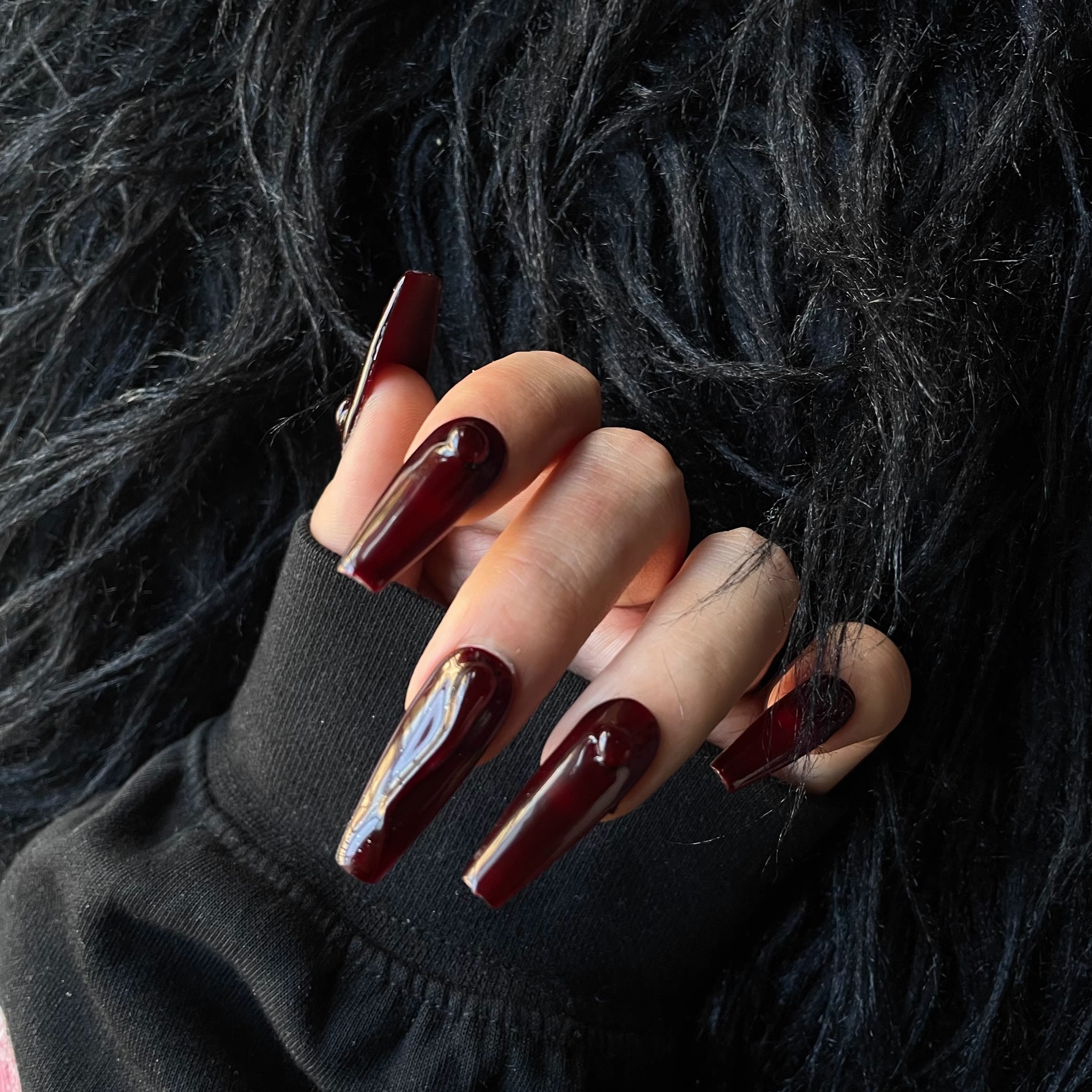 richflowshop牛血色手工穿戴甲辣妹显白可拆卸