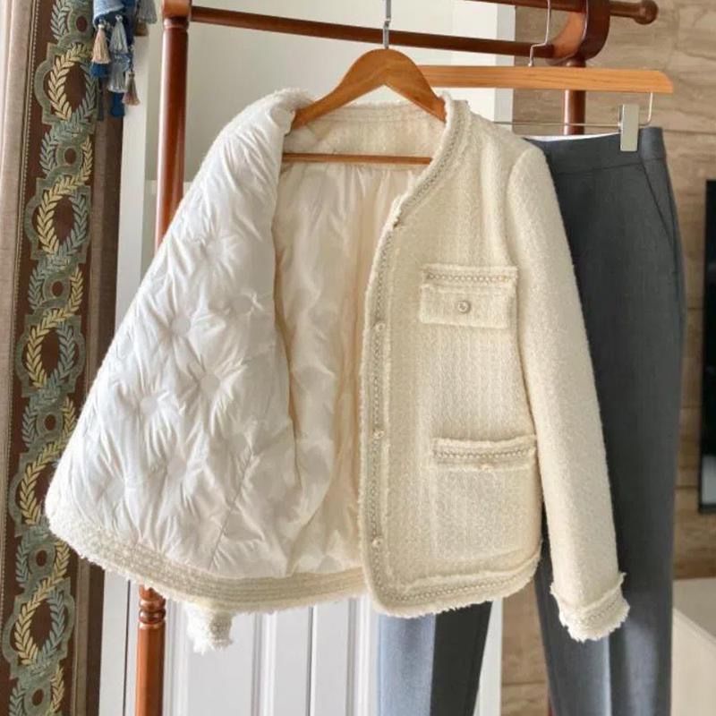 羽绒服小香风粗花呢2025年短外套女新款加厚短款圆领秋冬季款
