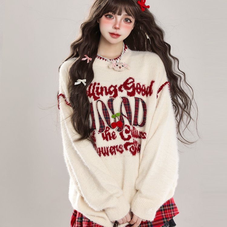 美式复古刺绣毛衣女生秋冬季2025新款穿搭内搭慵懒风宽松针织上衣