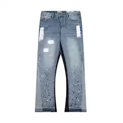 American-Style Trendy Ripped Patchwork Gradient Spray-Painted Jeans Vintage Distressed Splatter Ink High Street Jeans for Men and Women