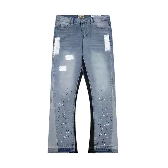 American-Style Trendy Ripped Patchwork Gradient Spray-Painted Jeans Vintage Distressed Splatter Ink High Street Jeans for Men and Women