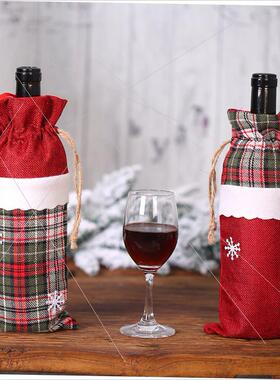 Christmas plaid wine bottle bag linen snowflake wine sleeve