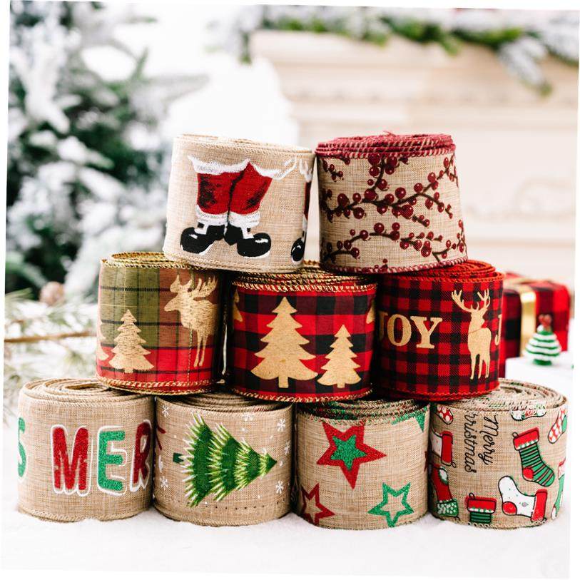 Christmas decoration tree cartoon linen ribbon 圣诞装饰彩带