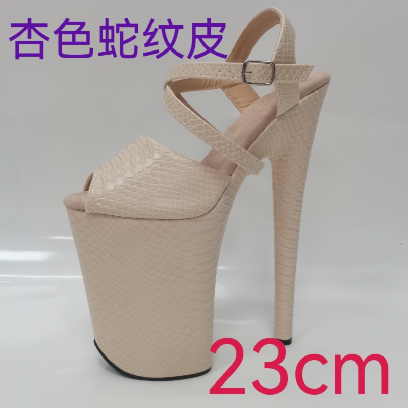 23cm蛇纹高跟凉鞋走秀性感热卖网红20cm小鱼嘴高跟钢管舞柒皮女鞋