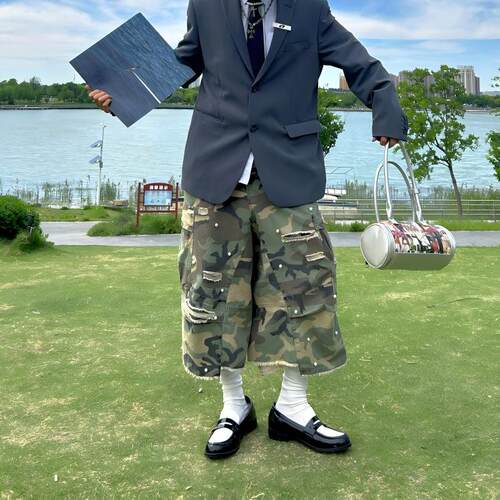 美式复古高街迷彩裤男牛仔裤