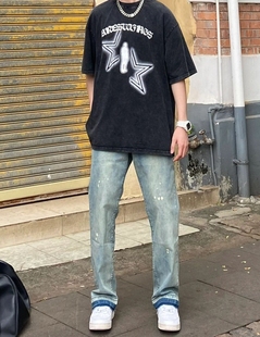 男中腰裤 vibe风高街裤 子夏季 2023新款 直筒修身 高街牛仔裤 薄款 美式