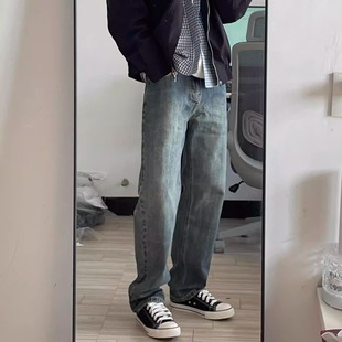 子 长裤 慵懒复古日常休闲百搭宽松简约牛仔裤 男cleanfit风直筒修身