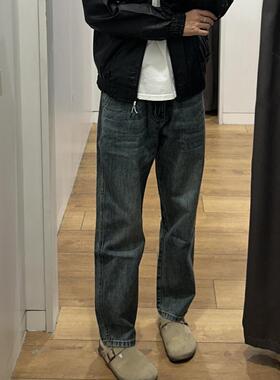 美式复古蓝cleanfit窄版直筒牛仔裤男秋冬潮款简约拖地裤休闲长裤