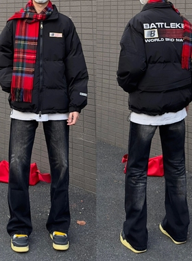 春秋美式复古水洗牛仔裤男高街直筒修身显瘦黑色裤子潮流高街vibe