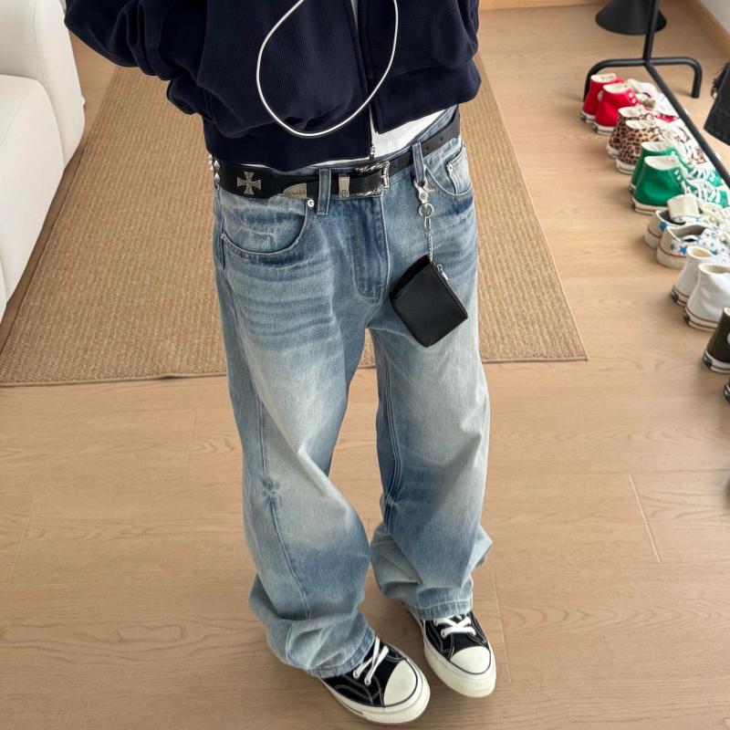 复古黄泥染做旧牛仔裤男直筒水洗蓝简约款长裤子牛仔王百搭潮流款