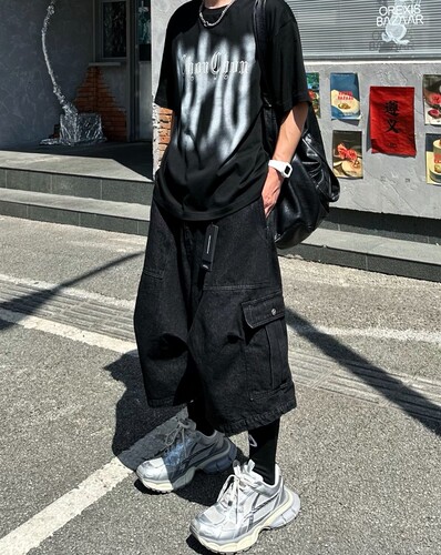 大口袋小众做旧GD中裤工装阔腿