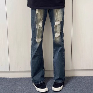 男女cleanfit风微喇长裤 牛仔裤 子 小众高街日常休闲磨破洞修身 美式