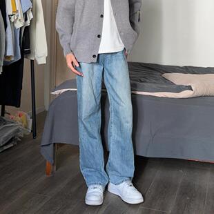 阔腿裤 百搭宽松显瘦休闲裤 子 男潮款 Cleanfit浅蓝色水洗直筒牛仔裤