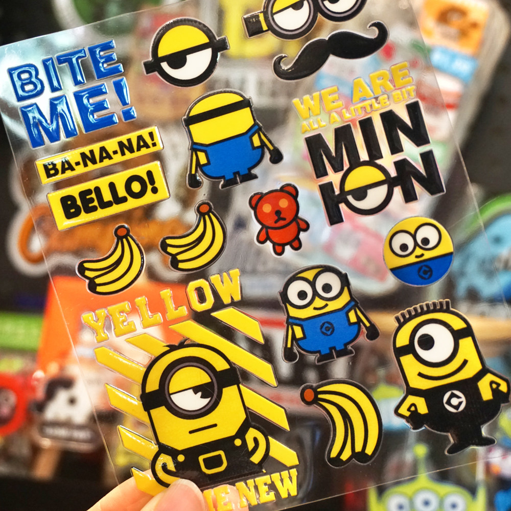 卡通小黄人可爱水晶标贴纸水杯uv转印贴汽车电动车冰箱金鱼缸贴画