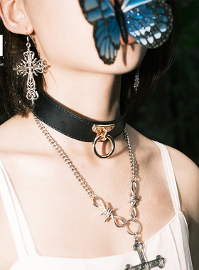 针扣项圈颈环项链带链条款女项圈锁骨链