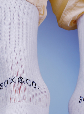 SOX&CO.原创男女同款运动袜新疆棉莱卡logo白色袜中筒吸汗毛巾底