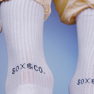 SOX&CO.原创男女同款 运动袜新疆棉莱卡logo白色袜中筒吸汗毛巾底