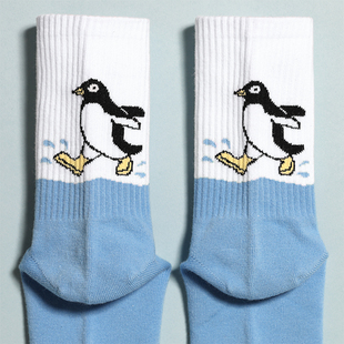 SOX&CO.xBUTTGooDS原创女生玩水企鹅健身运动袜中筒棉袜子四季 款