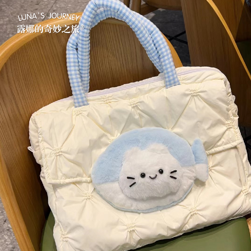 露娜的奇妙之旅可爱小猫咪电脑包手提单肩背包包毛绒玩偶书包女萌