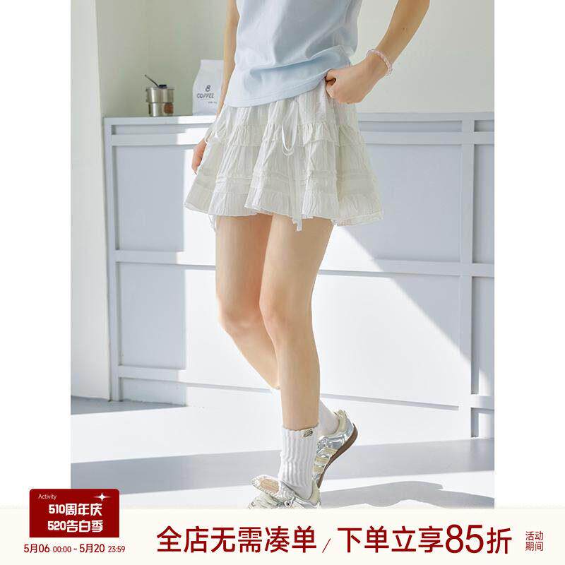 原野空间GRASSSPACE白色芭蕾风蓬蓬裙女春秋高腰显瘦蛋糕半身短裙