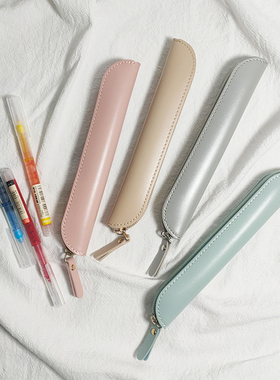 极简风纯色苹果pencil电熔笔黑色皮质pvc笔套数码笔m-pen专用收纳保护笔袋加厚纯色款