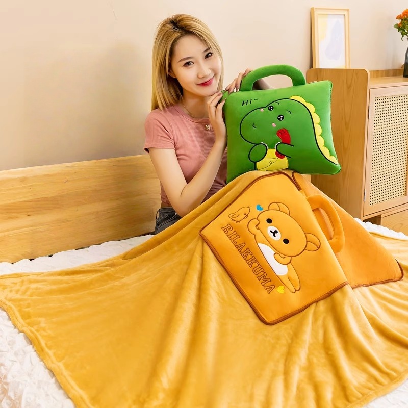 夏季抱枕空调被子两用法兰绒毯子二合一汽车车载靠垫午睡卡通枕头