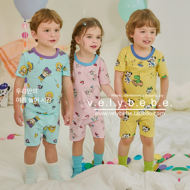 【夏】rototobebe正品韩国童装儿童家居服宝宝睡衣套装修身弹力