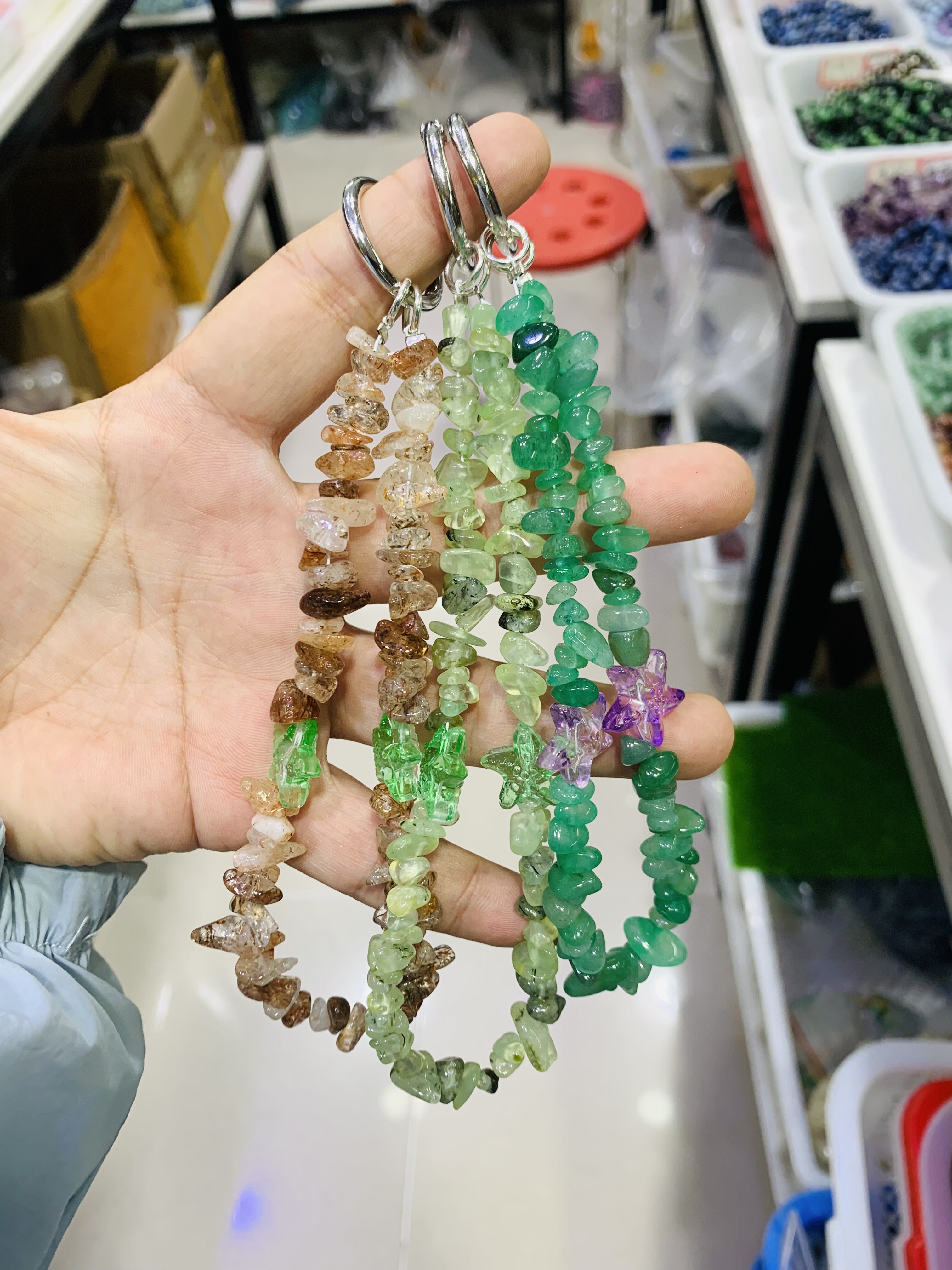 天然水晶碎石手机链挂件ins风DIY配件