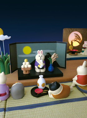 树下盒中秋赏月场景忍者武士摆件