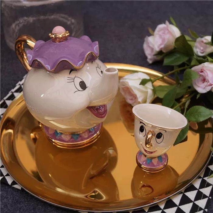 树下盒 童话美女与野兽陶瓷镀金茶壶茶杯茶煲太太茶具套装送礼,餐饮具,花草茶具,淘宝优惠券,粉丝福利购,淘宝优惠卷